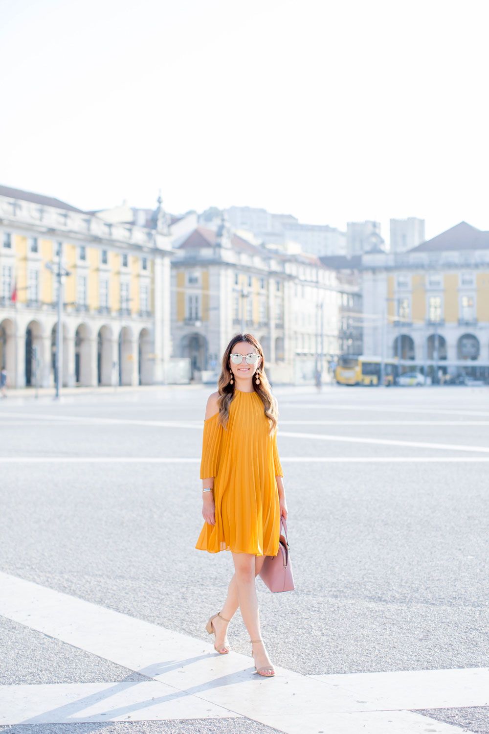 Vibrant Yellow Cold-Shoulder Mini Dress for Sightseeing — Lisbon Outfits