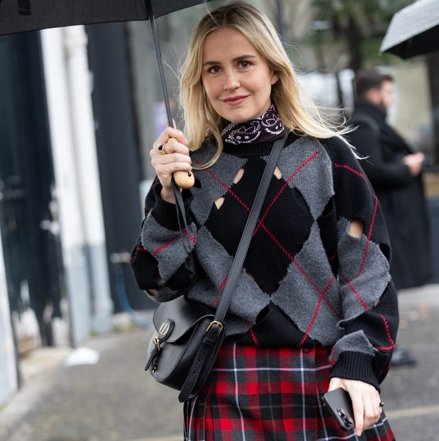 Autumnal Edge with a Black Saddle Bag and Argyle Sweater — Crossbody Bags
