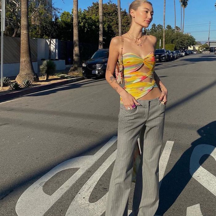 Cut-Out Top with Pinstripe Wide-Leg Trousers and Flatforms Cut-Out Top with Pinstripe Wide-Leg Trousers and Flatforms — Urban Outfitters Outfits