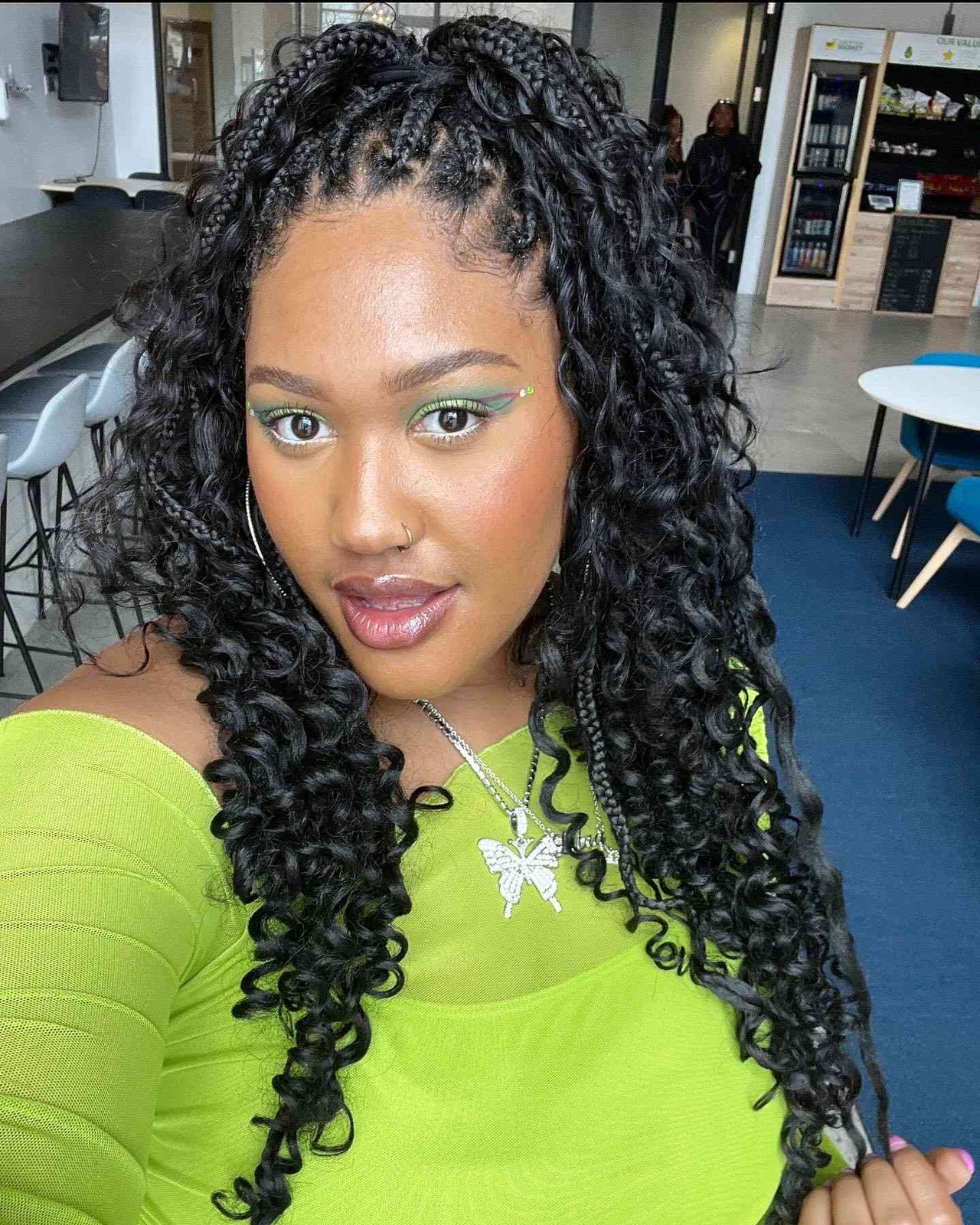 Black Coily Hair With Blonde Highlight Braids Black Coily Hair With Blonde Highlight Braids — Half Up Half Down with Braids