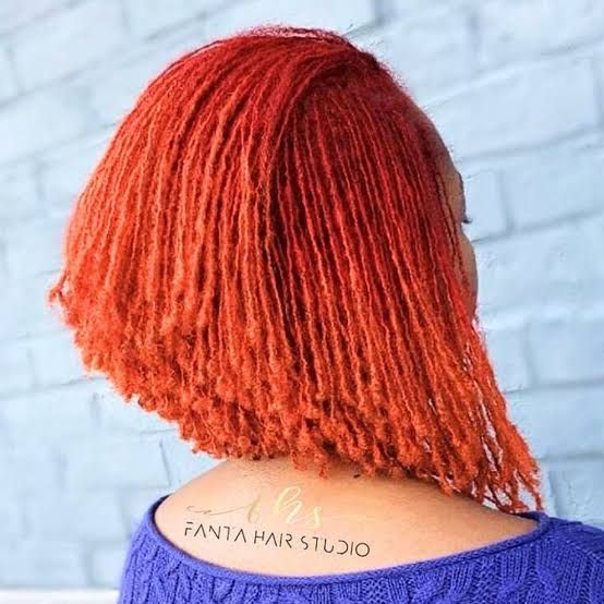 Dyed Red Orange Chin-Length Micro Loc Bob