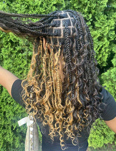 Box Braids with Geometric Parting and Curls — Goddess Braids