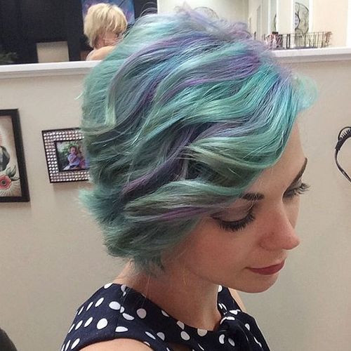 Pastel Blue Bob With Purple Streaks Pastel Blue Bob With Purple Streaks — Light Blue Hair