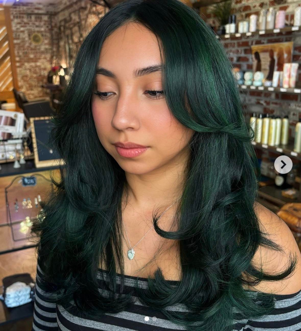 Shoulder-Length Dark Green Layers — Dark Green Hair