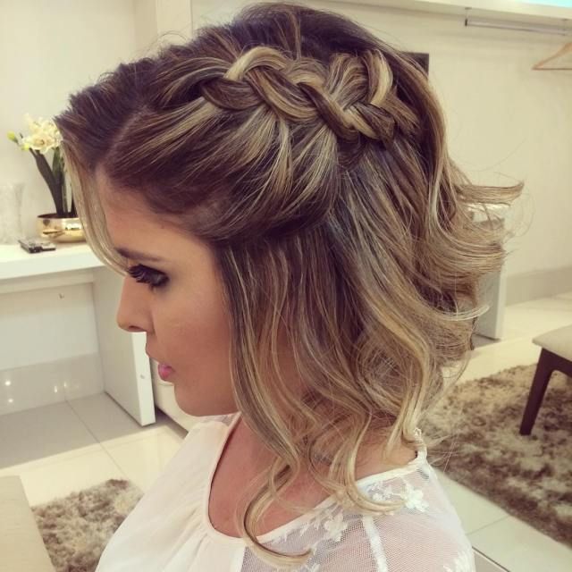 Blonde Balayage Bob with Braided Crown Blonde Balayage Bob with Braided Crown — Prom Hairstyles for Short Hair