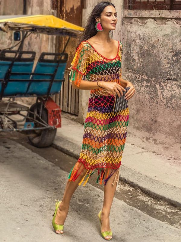 Bold Red Crochet Mesh Maxi Dress for Beach Vibes Bold Red Crochet Mesh Maxi Dress for Beach Vibes — Crochet Dresses