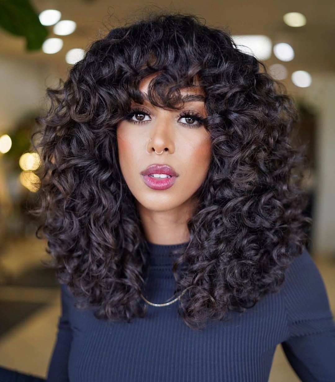 Shoulder Length Curly Cut With Full Bangs Shoulder Length Curly Cut With Full Bangs — Haircuts for Oval Faces