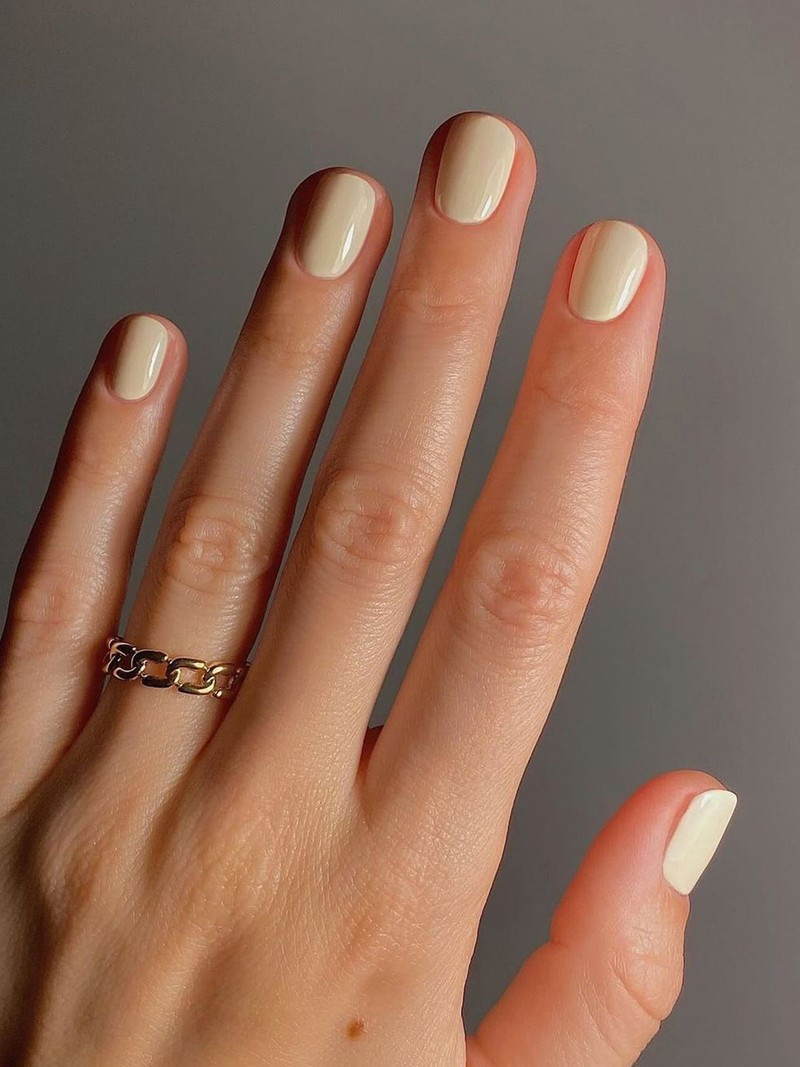 Sheer Nude Pink with Gold Cuticle Ring — Interview Nails