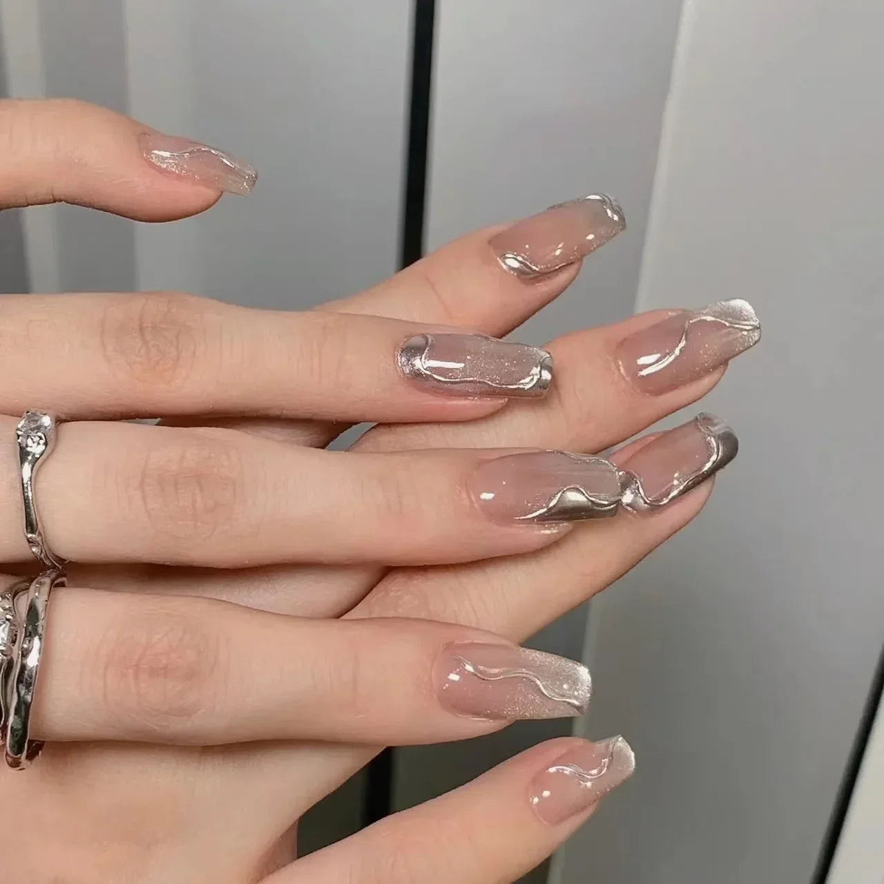 Geometric White Line Square Extensions — Nail Extensions