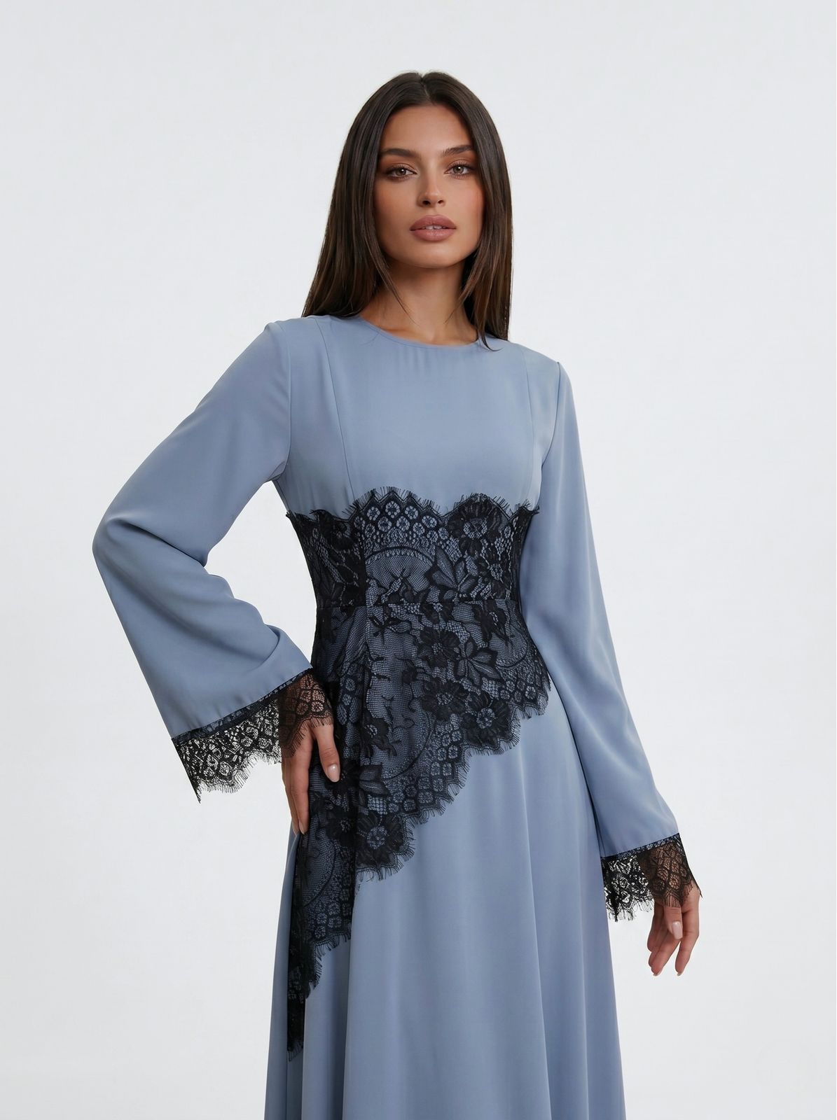 Lace Overlay Maxi Dress for Evening Sophistication — Modest Dresses