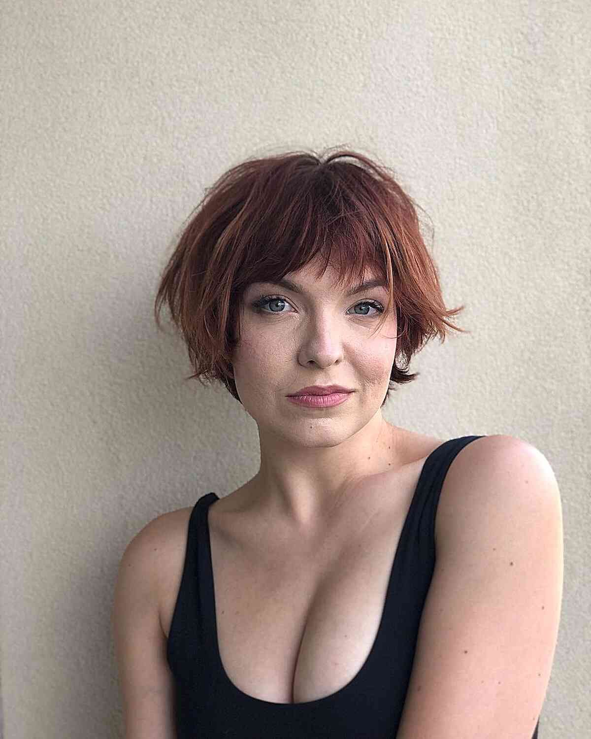 Ear Auburn Bob With Shaggy Bangs — French Bob