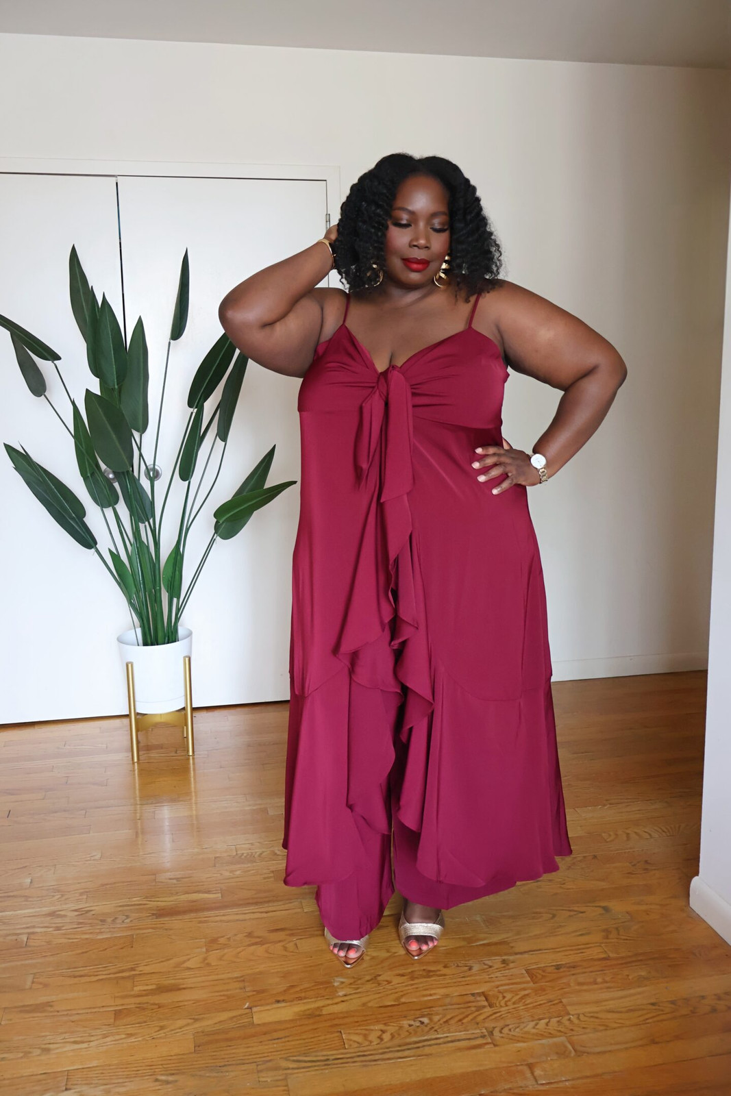Burgundy Ruffled Jumpsuit for a Sophisticated Resort Statement Burgundy Ruffled Jumpsuit for a Sophisticated Resort Statement — Resort Wear Outfits