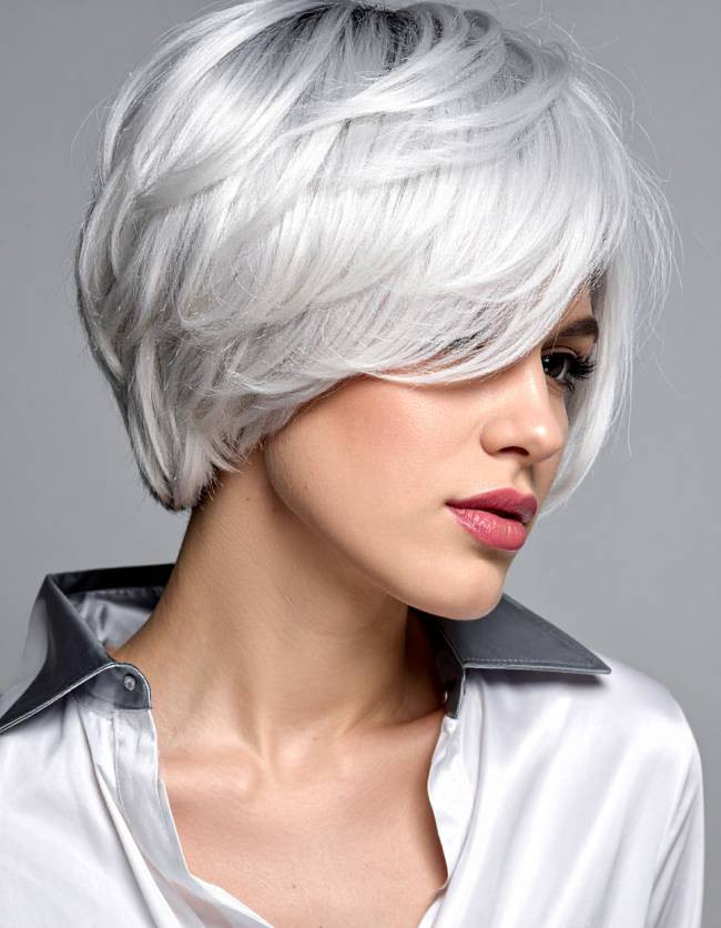 Sleek Platinum Bob With Blunt Fringe Sleek Platinum Bob With Blunt Fringe — White Hair