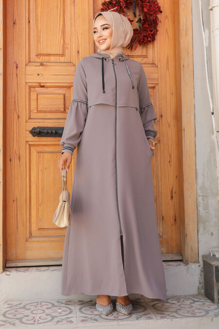 Grey Hooded Abaya with Black Trim for Casual Comfort — Abaya Outfits