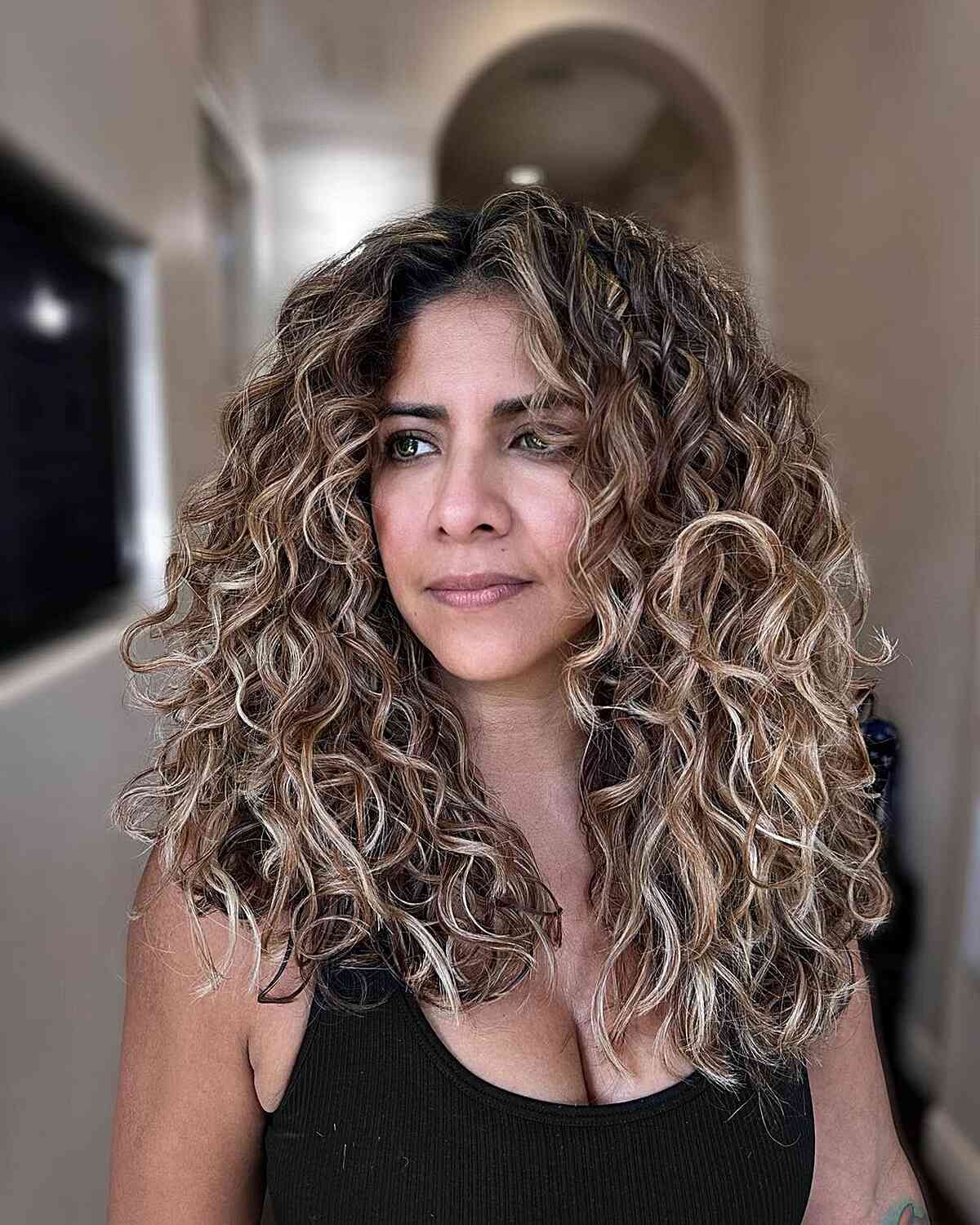 Caramel Balayage On Dark Brown Base Visual Idea — Balayage Curly Hair