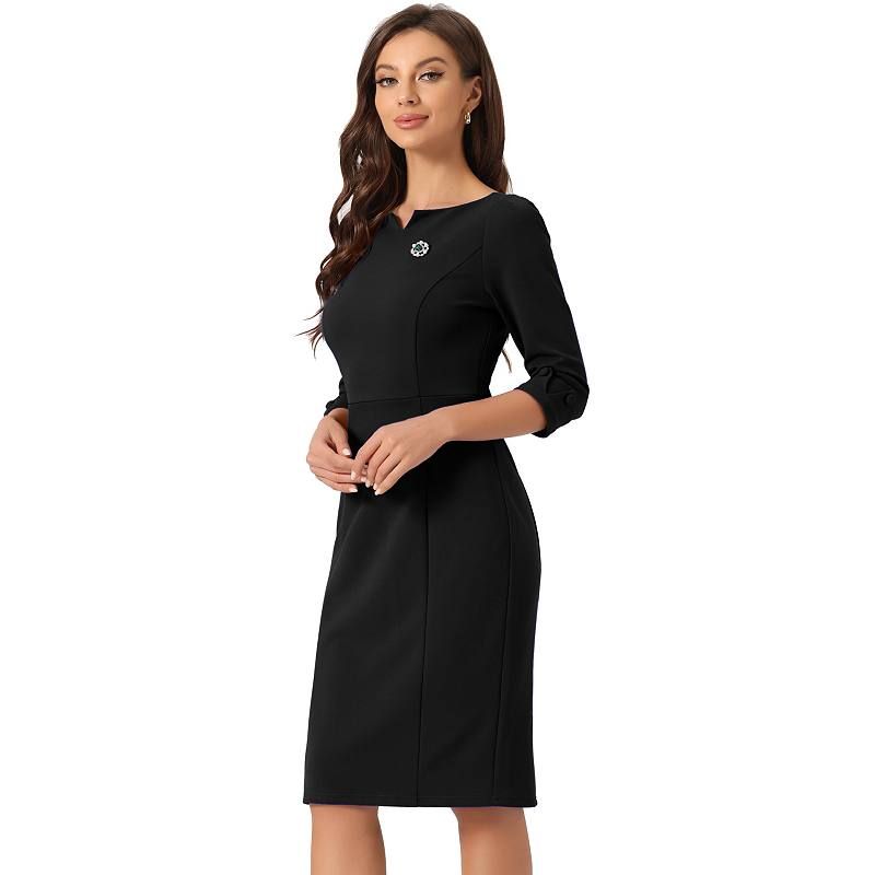 Black Midi Pencil Dress with Notch Neckline Black Midi Pencil Dress with Notch Neckline — Dresses for Skinny Girls