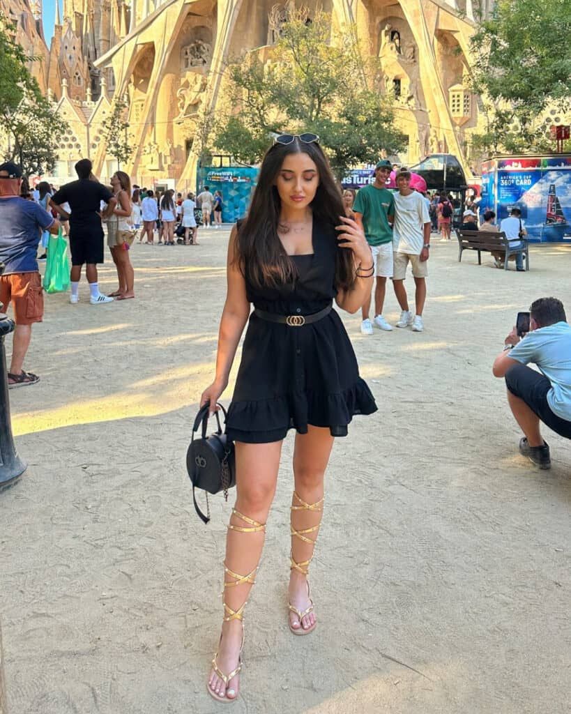 Ruffled Mini Dress and Gladiator Sandals for Evening Sightseeing — Barcelona Outfits