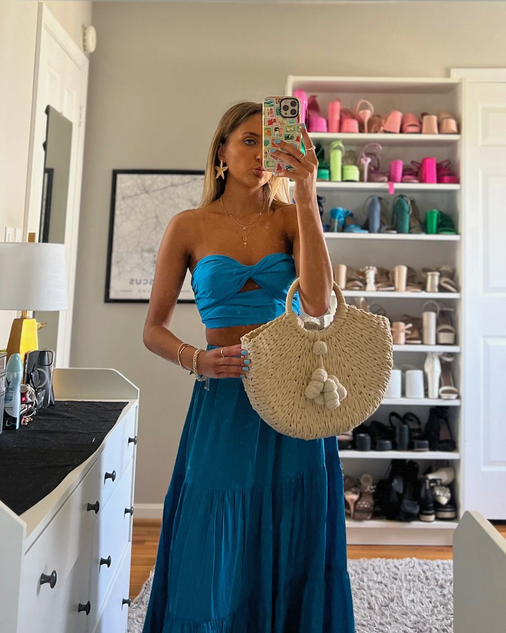 Blue Strapless Crop Top and Tiered Maxi Skirt Set for Vacation — Princess Polly Outfits
