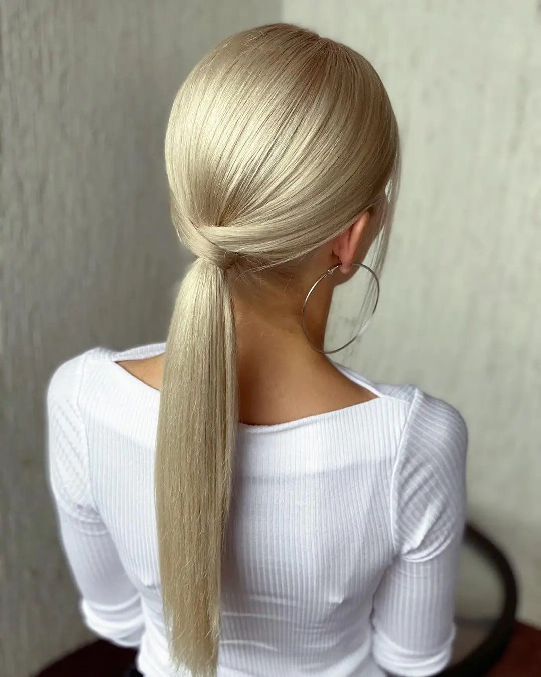 Sleek Ash Blonde Ponytail — Motorcycle Helmet Hairstyles