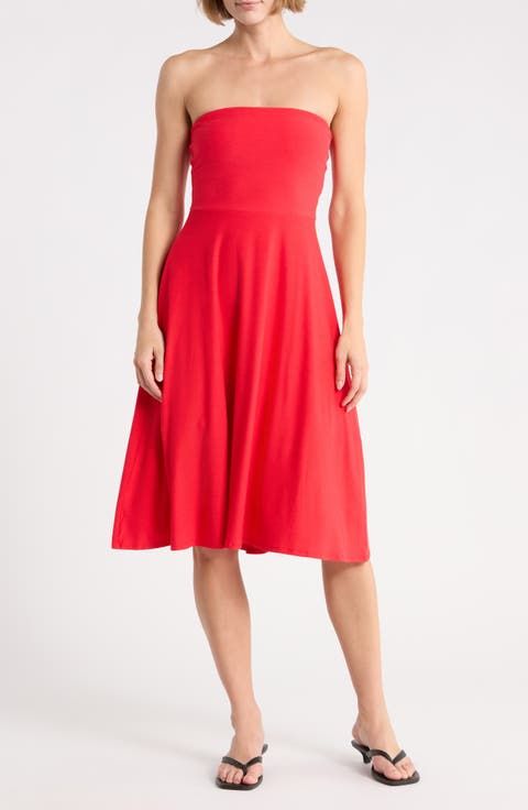 Red Strapless Fit-and-Flare Dress for Exercise — Exercise Dresses