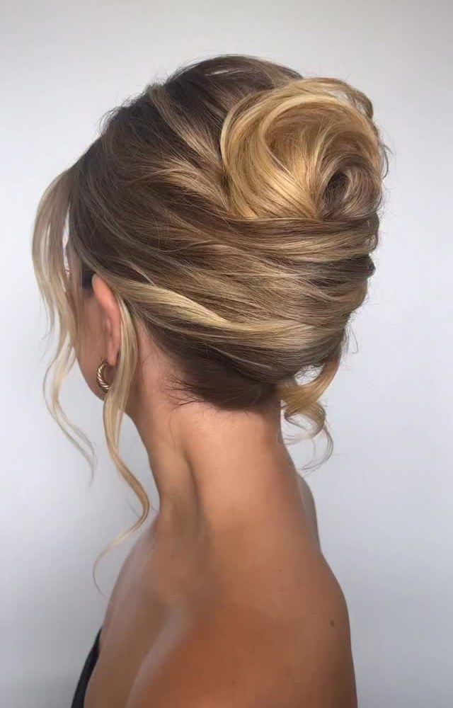 Sculpted Blonde Updo with Face-Framing Pieces — Engagement Photo Hairstyles