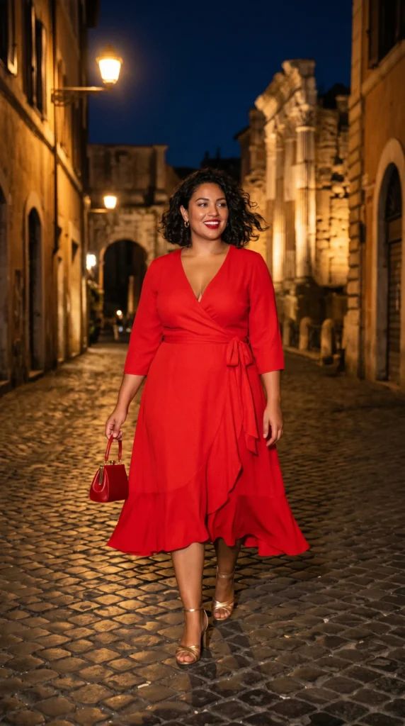 Bold Red Wrap Dress for Roman Evenings Bold Red Wrap Dress for Roman Evenings — Rome Outfits