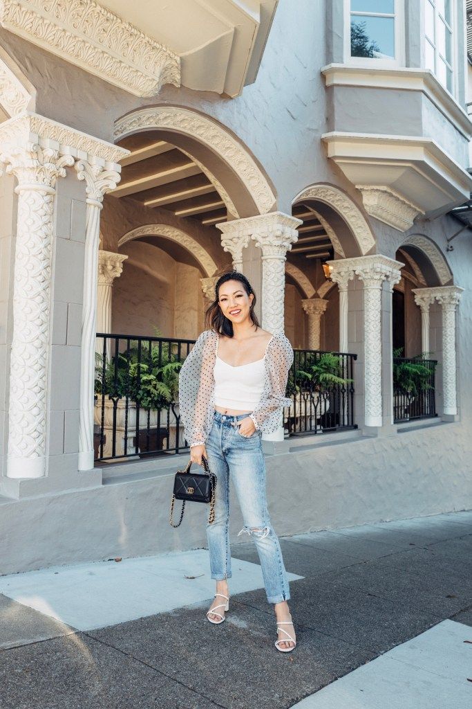 Sheer Puff-Sleeve Top and Ripped Jeans for a Trendy Brunch Look — San Francisco Outfits