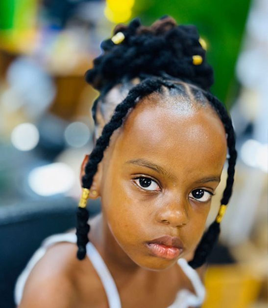 Locs in High Bun With Braided Pigtails Locs in High Bun With Braided Pigtails — Kids Loc Styles