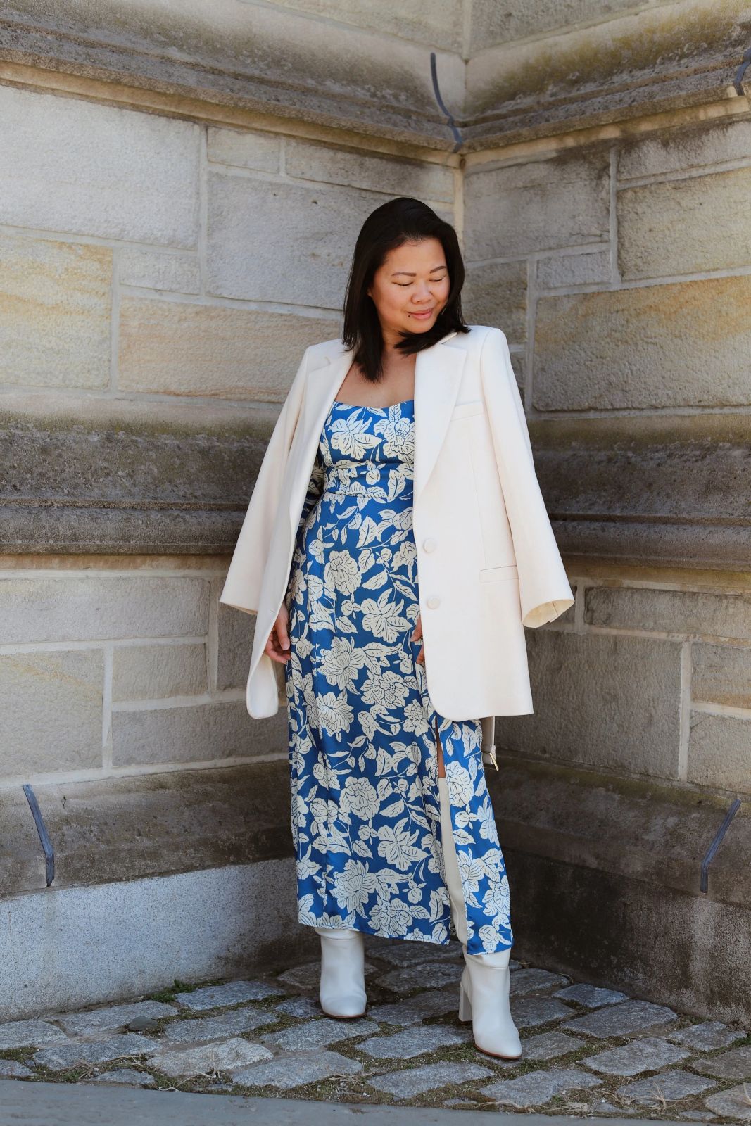 Floral Print Maxi Dress with Oversized Blazer Floral Print Maxi Dress with Oversized Blazer — Maxi Dress Outfits