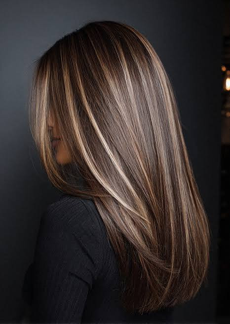 Sleek Mid-Back Straight With Blonde Highlights — Brown Highlights