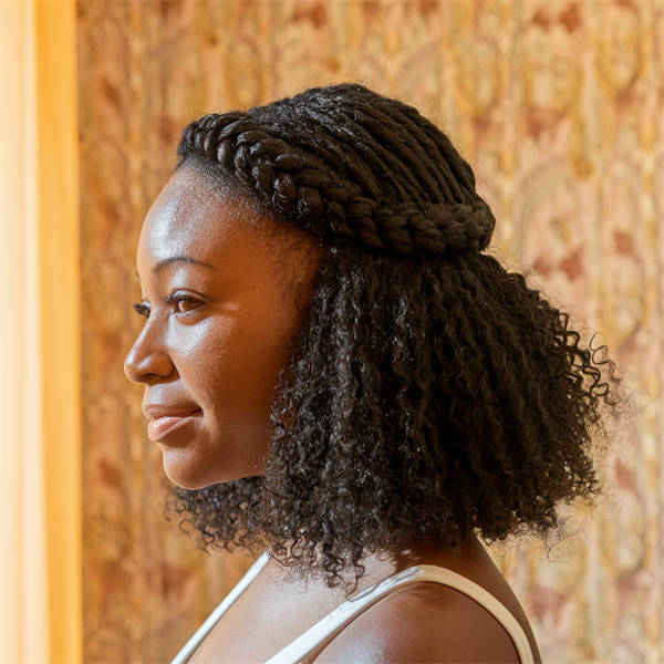Black Curly Twisted Crown — Braided Half Up Half Down