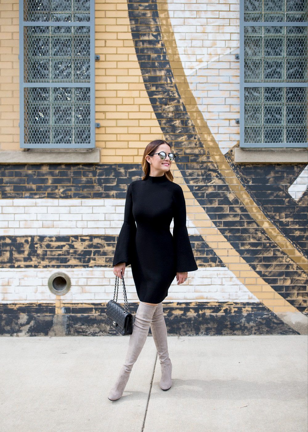 Bell Sleeve Dress and Over-the-Knee Boots for Evening Chic Bell Sleeve Dress and Over-the-Knee Boots for Evening Chic — Chicago Outfits