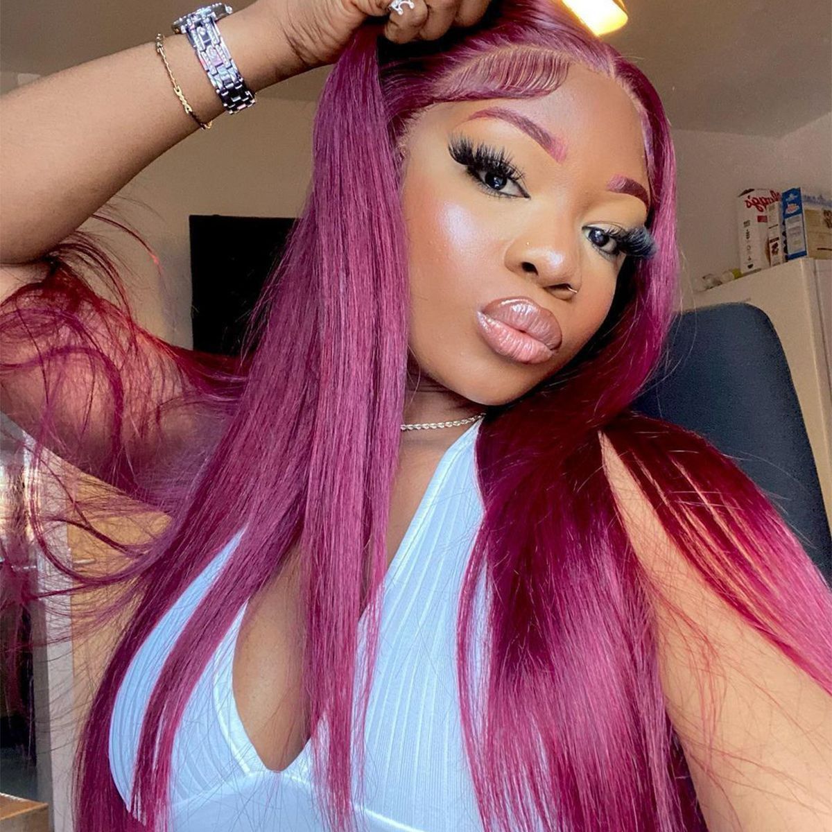 99J Burgundy Poker Straight Mid-Back — Colored Wig Styles