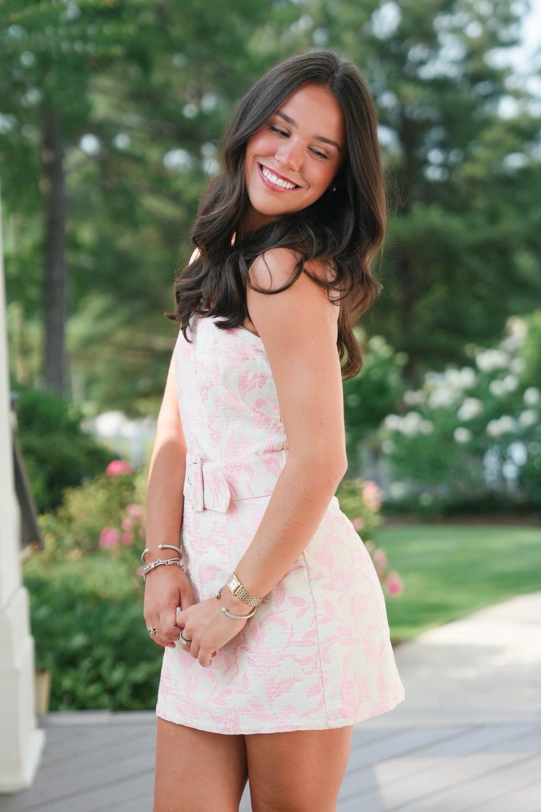 White Floral Mini Dress with Belt — Garden Party Outfits