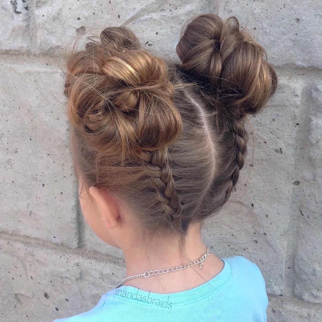 Textured Double Buns with Braids Textured Double Buns with Braids — Toddler Girl Hairstyles