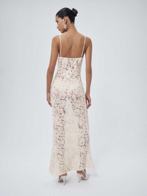 Cream Lace Column Maxi Dress: Proportional Grace Cream Lace Column Maxi Dress: Proportional Grace — Dresses for Tall Women