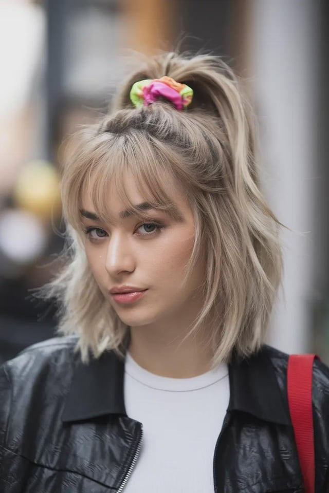 Ash Blonde Lob With High Ponytail Ash Blonde Lob With High Ponytail — Half Up Half Down Short Hair