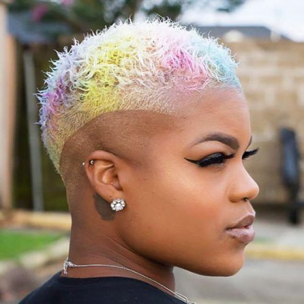 Blonde With Pastel Highlights And Shaved Sides — TWA Hairstyles