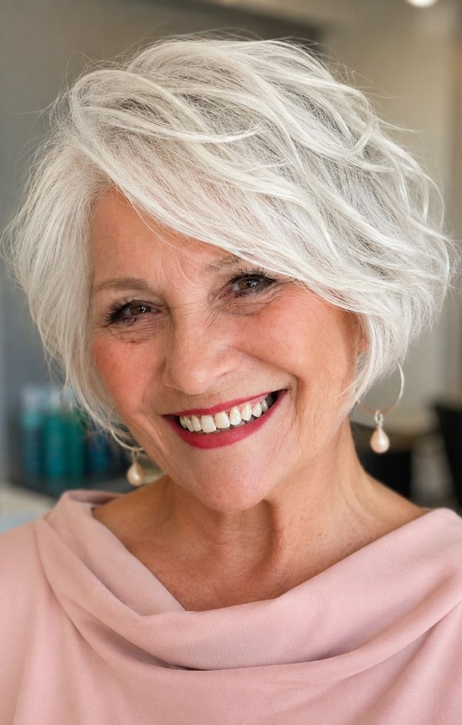Silver Layered Bob with Volume — Bob for Fine Hair