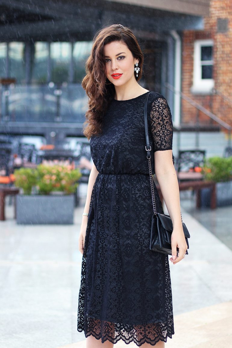 Cocktail Ready Black Lace Midi Dress with Scalloped Hem Cocktail Ready Black Lace Midi Dress with Scalloped Hem — Lace Dresses
