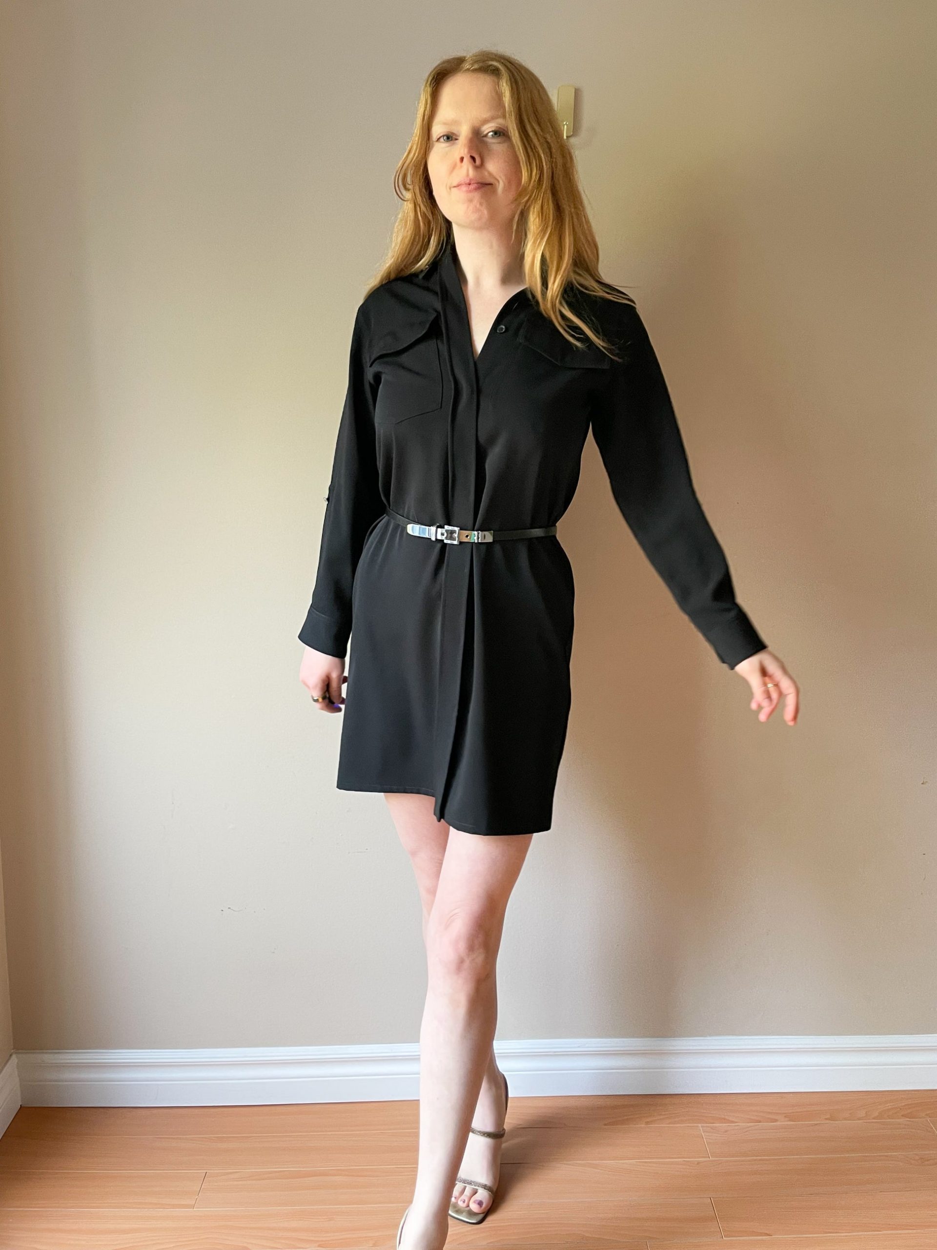 Black Collared Shirt Dress with Belted Waist Black Collared Shirt Dress with Belted Waist — Utilitarian Outfits