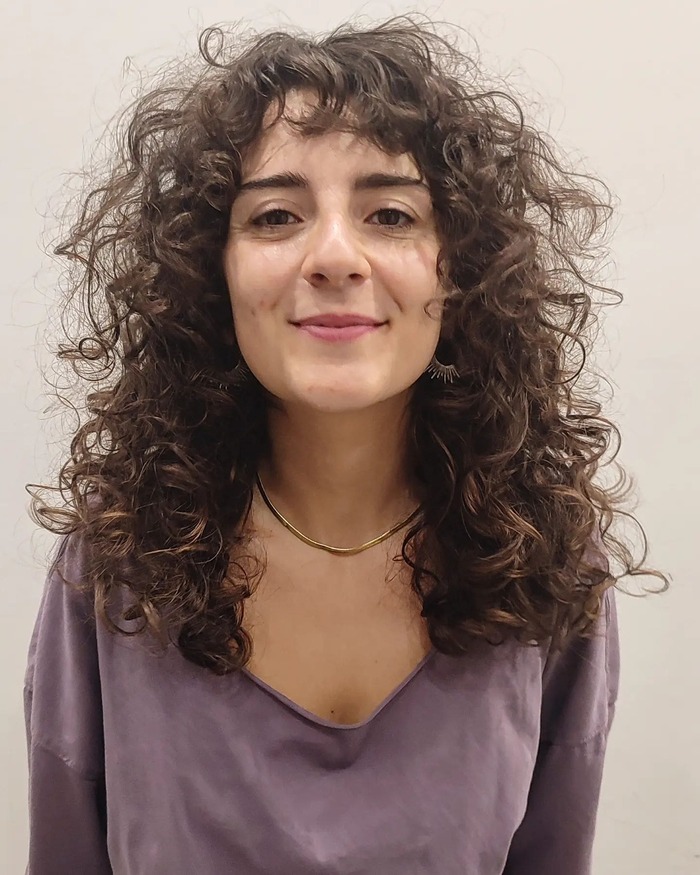 Shoulder Butterfly With Full Curly Fringe — Butterfly Haircut Curly Hair