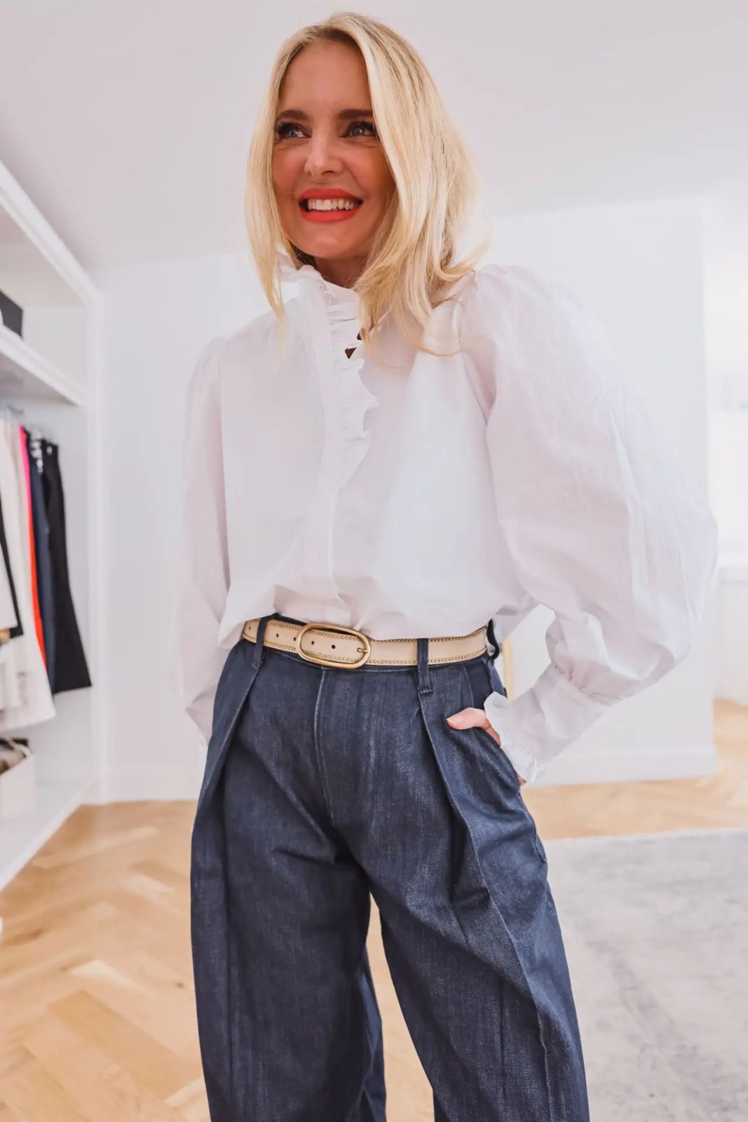 Puffed Sleeve Blouse with Wide-Leg Trousers: Voluminous Charm — Outfits for Big Arms