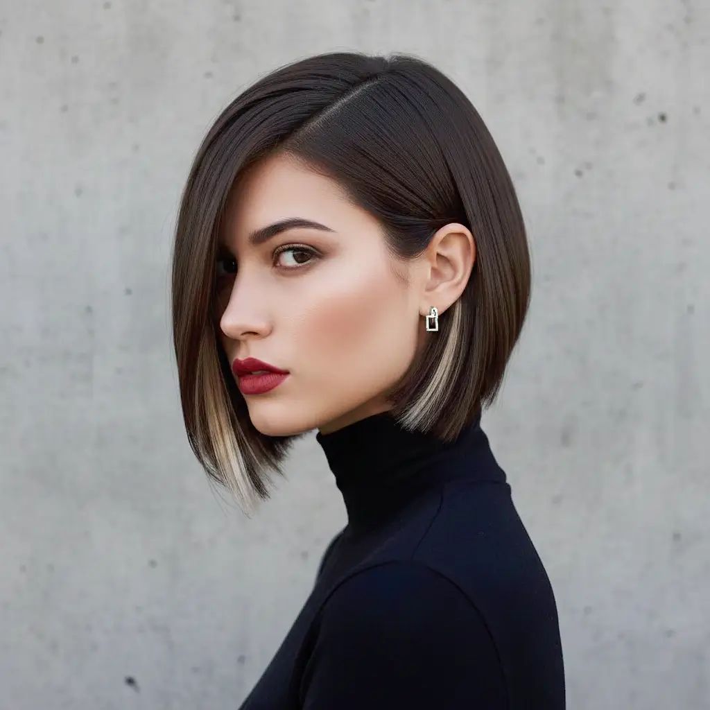 Jaw-Length A-Line Bob With Blonde Accent Jaw-Length A-Line Bob With Blonde Accent