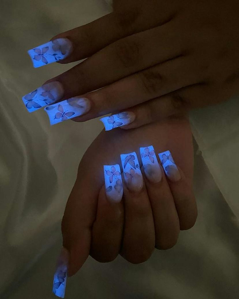 Pale Blue Butterfly Glow Squares Pale Blue Butterfly Glow Squares — Glow in the Dark Nails