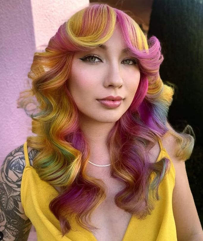 Shoulder Length With Face-Framing Bangs Shoulder Length With Face-Framing Bangs — Pastel Rainbow Hair