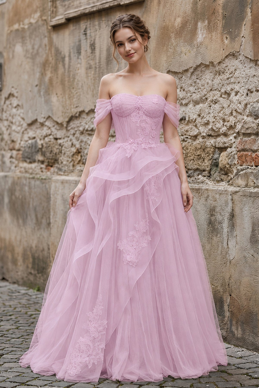 A-Line Tulle Prom Dress with Ruffled Lace Skirt — Tulle Dresses