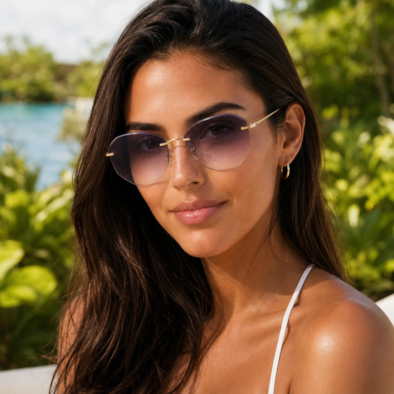 Rimless Rounded Sunglasses With Bikini Top Rimless Rounded Sunglasses With Bikini Top — Sunglasses for Square Face