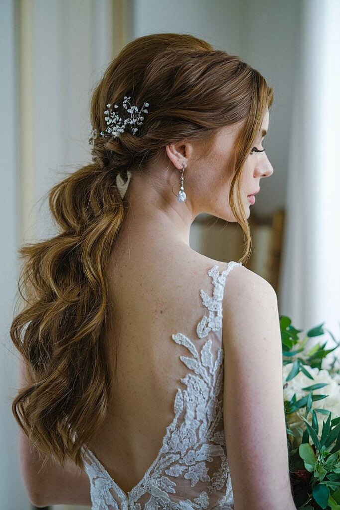 Medium Brown Textured Ponytail — Wedding Hairstyles for Long Hair