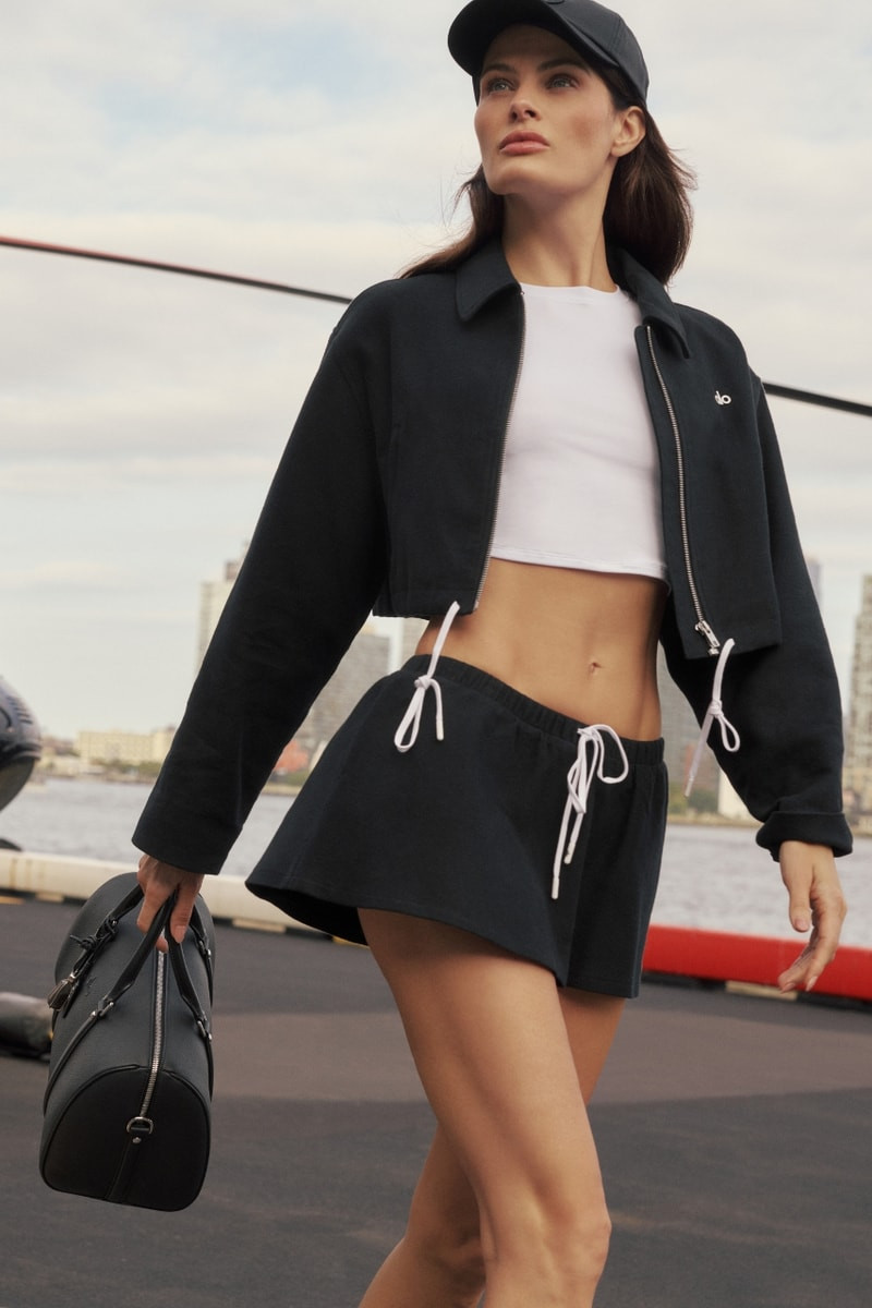Black Fleece Cropped Jacket with Flared Shorts — Alo Outfits